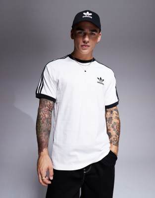 adidas Originals adidas Originals 3 stripe ringer t-shirt in white