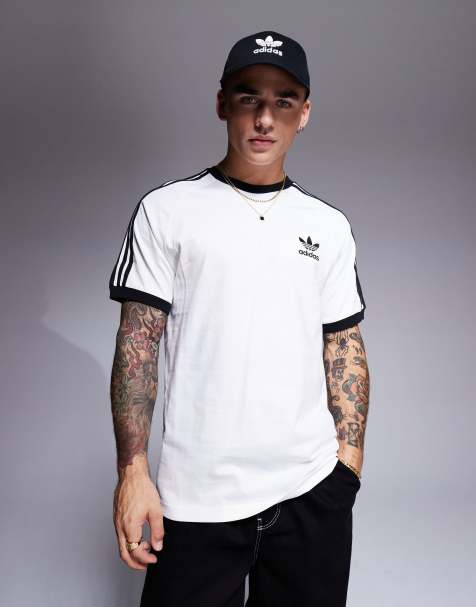 adidas Originals 3 stripe ringer t-shirt in white - view 1