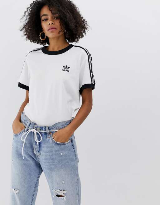 adidas Originals 3 Stripe Ringer T-Shirt In White | ASOS