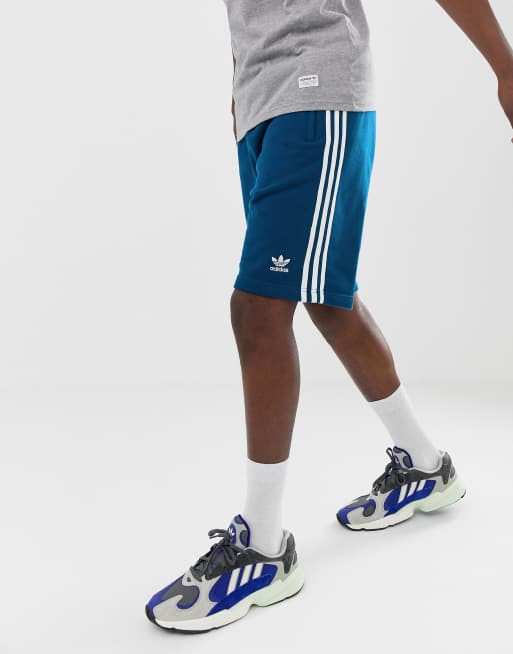 Adidas originals 3 hot sale stripe shorts blue