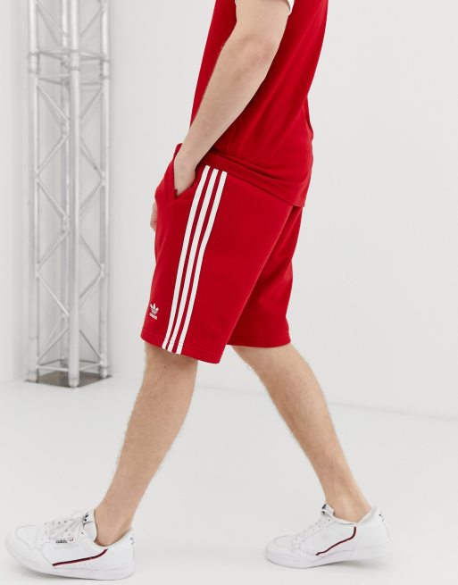 Adidas originals 3 stripe shorts clearance red