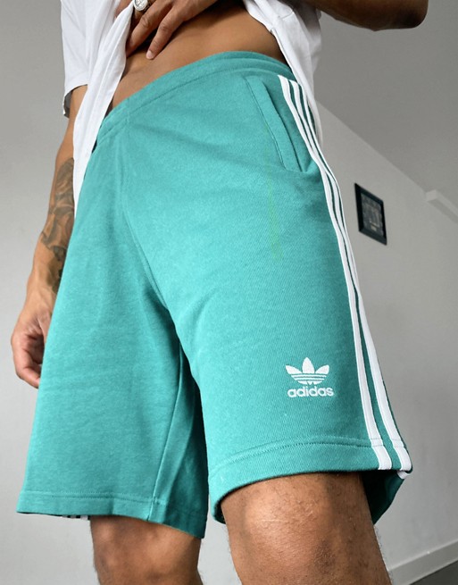 adidas Originals 3 stripe shorts in green