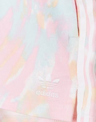 adidas originals 3 stripe shorts in pink tie dye