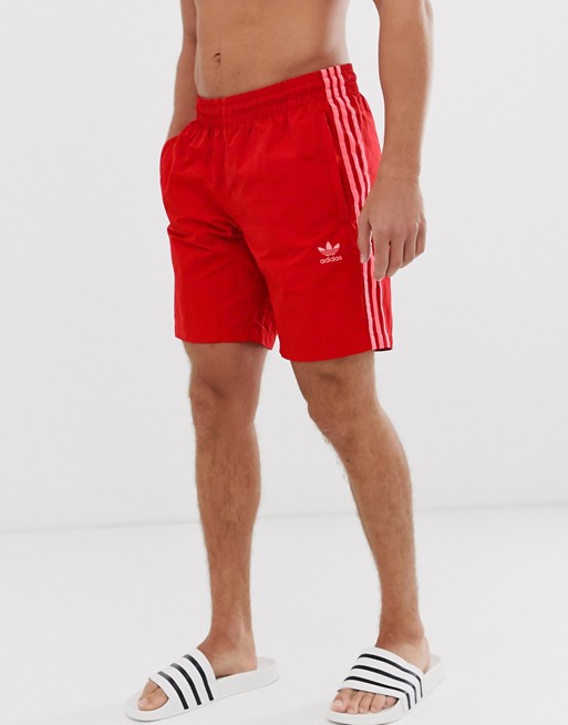 adidas Originals 3 Stripe shorts in red