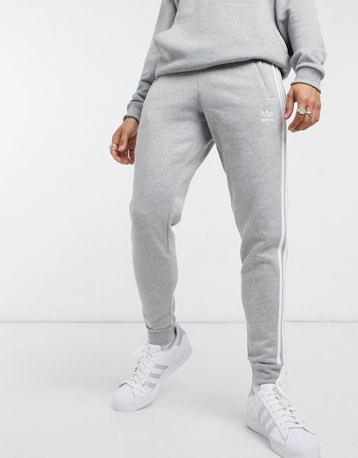 Download adidas Originals 3-stripe skinny joggers in grey heather ...