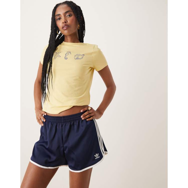 adidas Originals 3 stripe sprinter shorts in night indigo