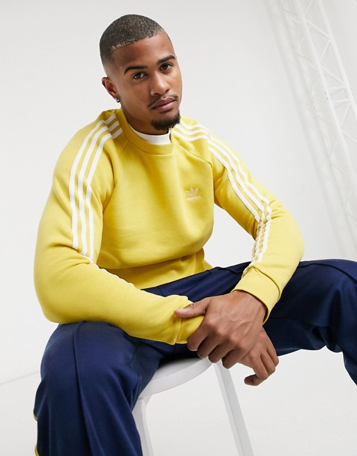 adidas Originals 3 stripe sweat in yellow | ASOS