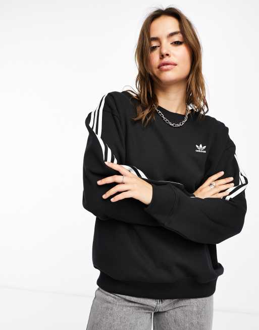 Adidas black 2025 3 stripe sweatshirt