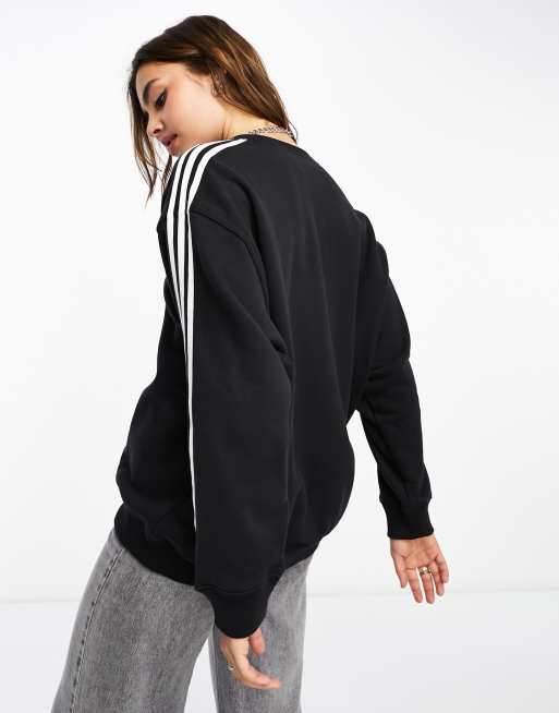 Adidas black 2025 3 stripe sweatshirt