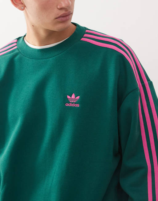 adidas Originals 3 stripe sweatshirt in green and pink