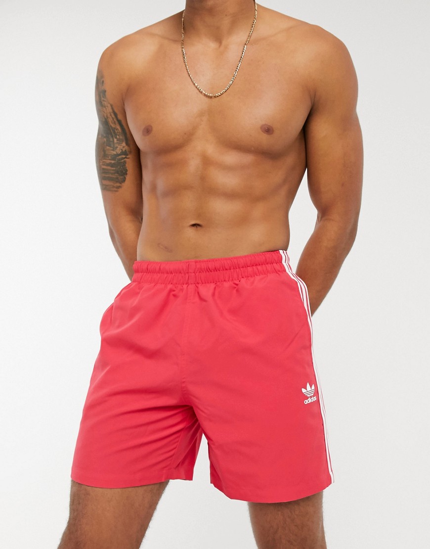 Adidas Originals 3 stripe swim shorts in dark pink