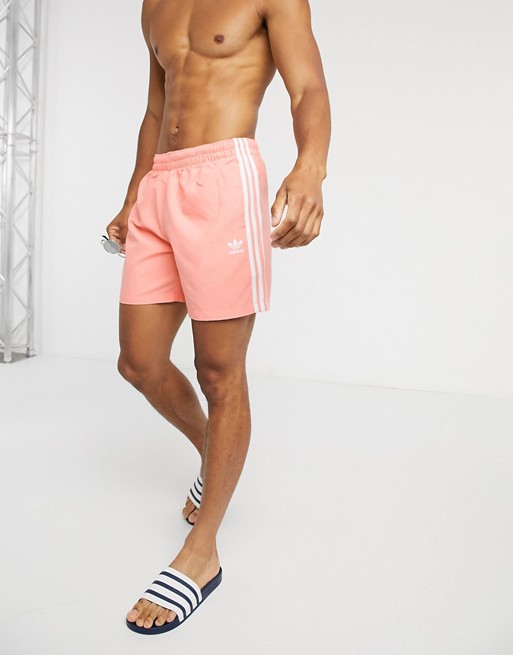 adidas Originals three stripe swim shorts in pink