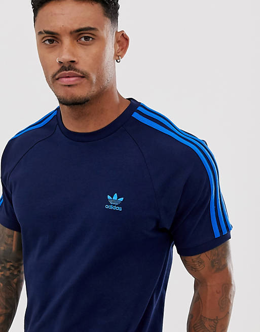 adidas Originals 3 stripe t-shirt blue | ASOS