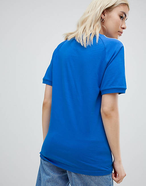 adidas Originals 3 stripe t-shirt in blue | ASOS