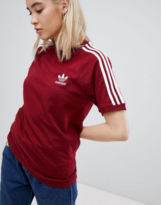 London Disclose Industrial adidas Originals 3 Stripe T-Shirt In Burgundy | ASOS