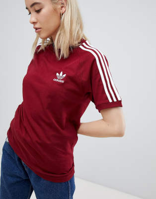 adidas 3 stripe t shirt burgundy