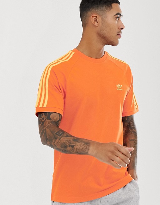 adidas Originals 3 stripe t-shirt in orange
