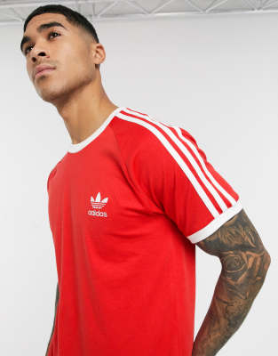 adidas red t shirt with 3 stripes