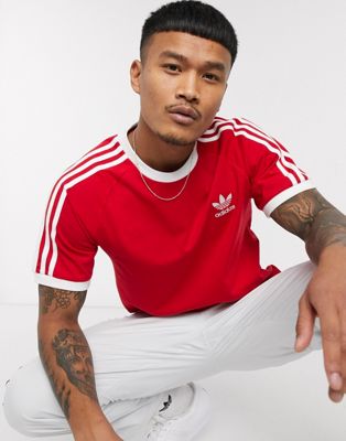 red adidas 3 stripe shirt