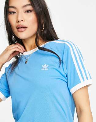 Psychologisch Krijgsgevangene Uitgaven adidas Originals 3 stripe t-shirt in sky blue | ASOS