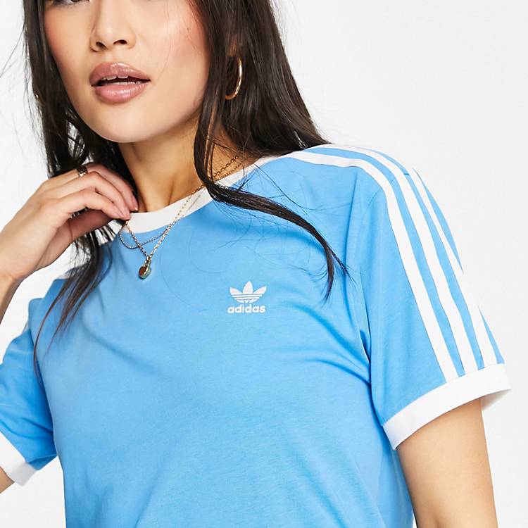 adidas Originals 3 stripe t-shirt in sky blue | ASOS