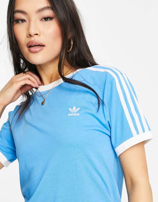 Adidas 3 stripes hot sale tee light blue