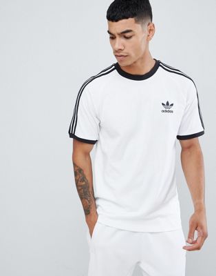 adidas white 3 stripe t shirt