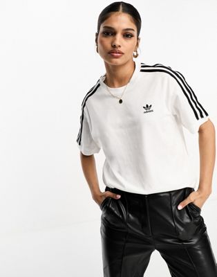 adidas Originals 3 stripe t-shirt in white - ASOS Price Checker