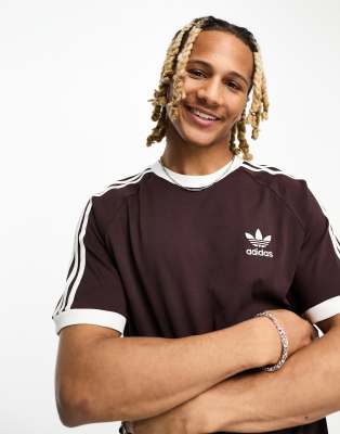 adidas Originals 3 stripe tee in shadow brown - ASOS Price Checker