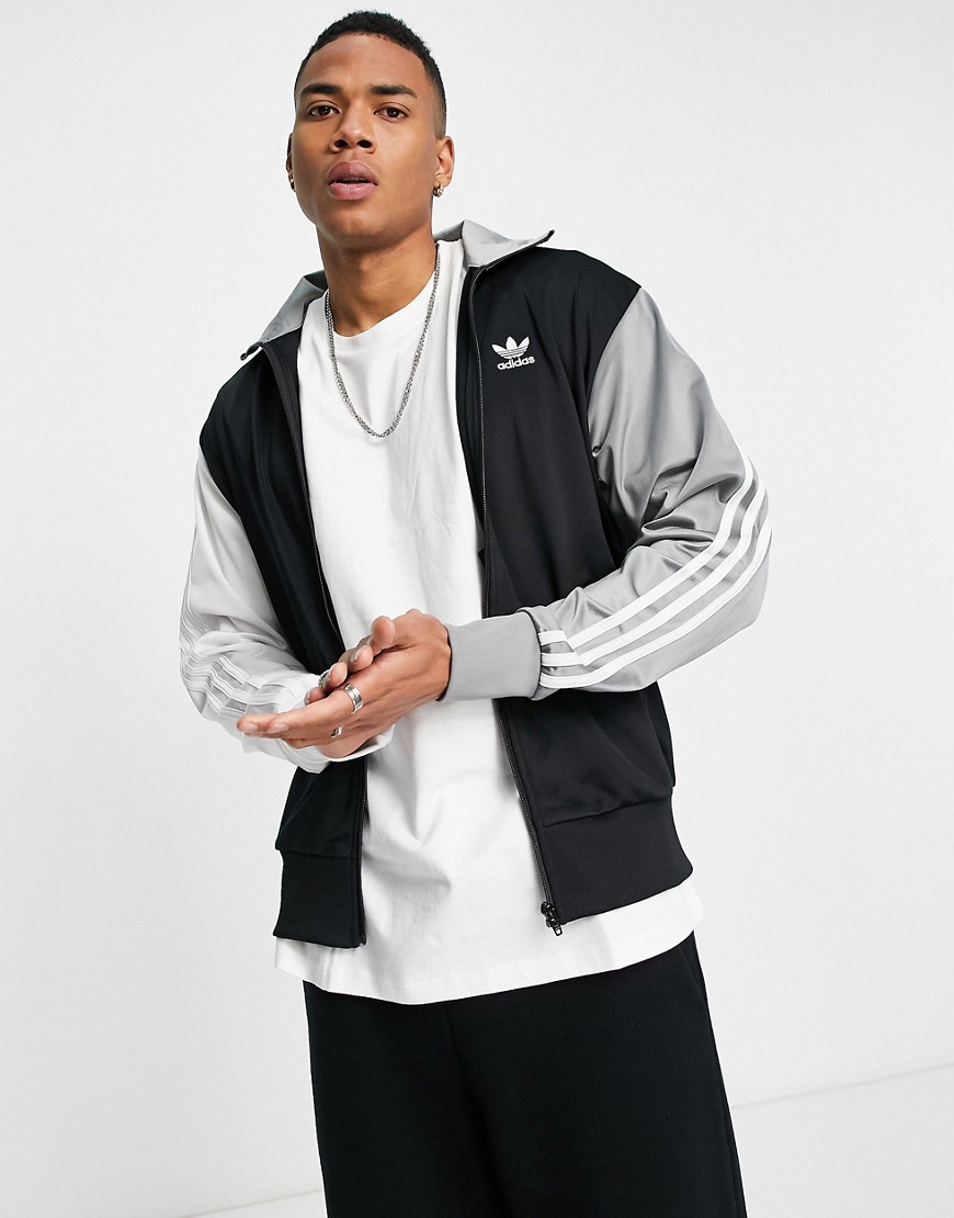 Adidas Originals 3 stripe track jacket in blocked black