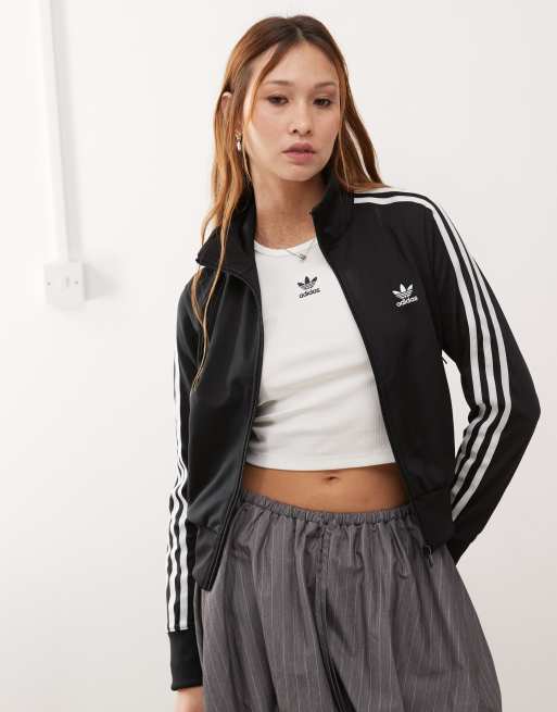 adidas Originals 3 stripe track top in black/white