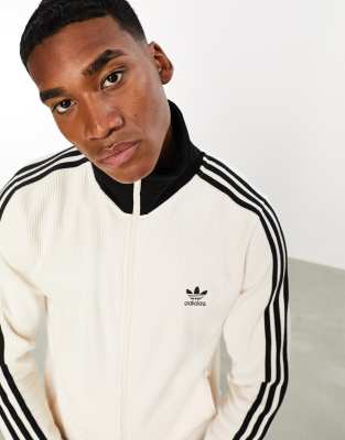 adidas Originals 3 stripe waffle track jacket in off white | ASOS