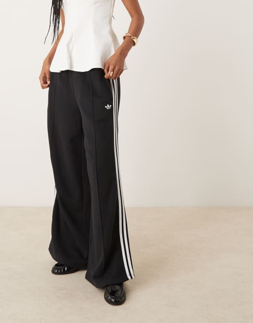 adidas Originals 3 stripe wide leg joggers in black
