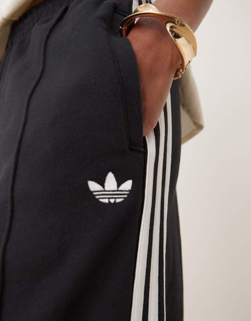 adidas Originals 3 stripe wide leg joggers in black