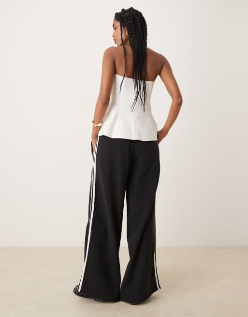 adidas Originals 3 stripe wide leg joggers in black