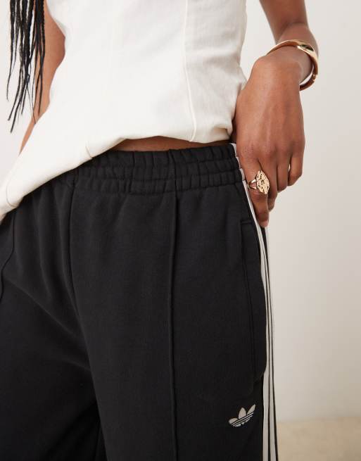 adidas Originals 3 stripe wide leg joggers in black