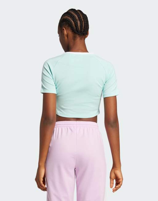 ★ adidas★ 3S Loose Crop Tee Semi Flash Aqua JC8152 adidas Girls Ribbed Crop T-Shirt (Semi Flash Aqua, XL
