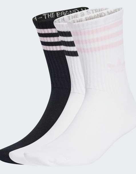 adidas Originals 3-stripes crew socks 3 pairs in white / black / clear pink - view 1