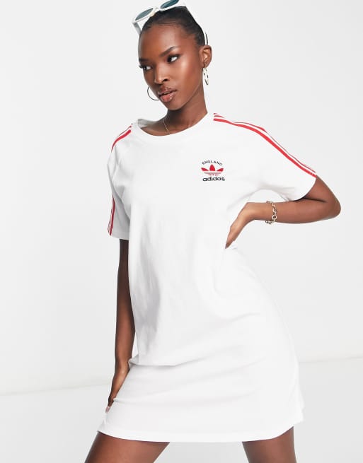 adidas Originals 3 stripes dress in white and red ASOS