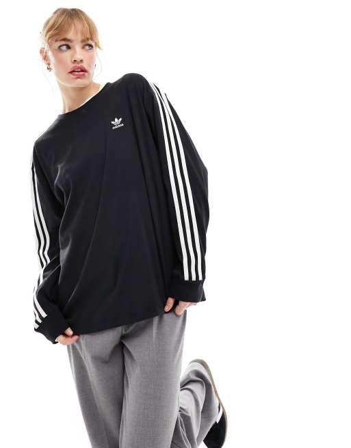 adidas Originals 3-stripes long sleeve top in black | ASOS