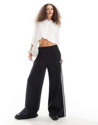 adidas Originals adidas Originals 3-stripes loose French Terry wide leg joggers in black