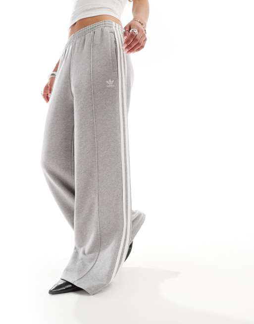 adidas Originals 3 stripes loose French Terry wide leg joggers in grey