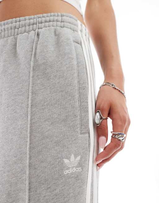 adidas Originals 3 stripes loose French Terry wide leg joggers in grey
