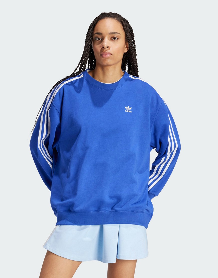adidas Originals 3-stripes oversized crew sweatshirt in blue
