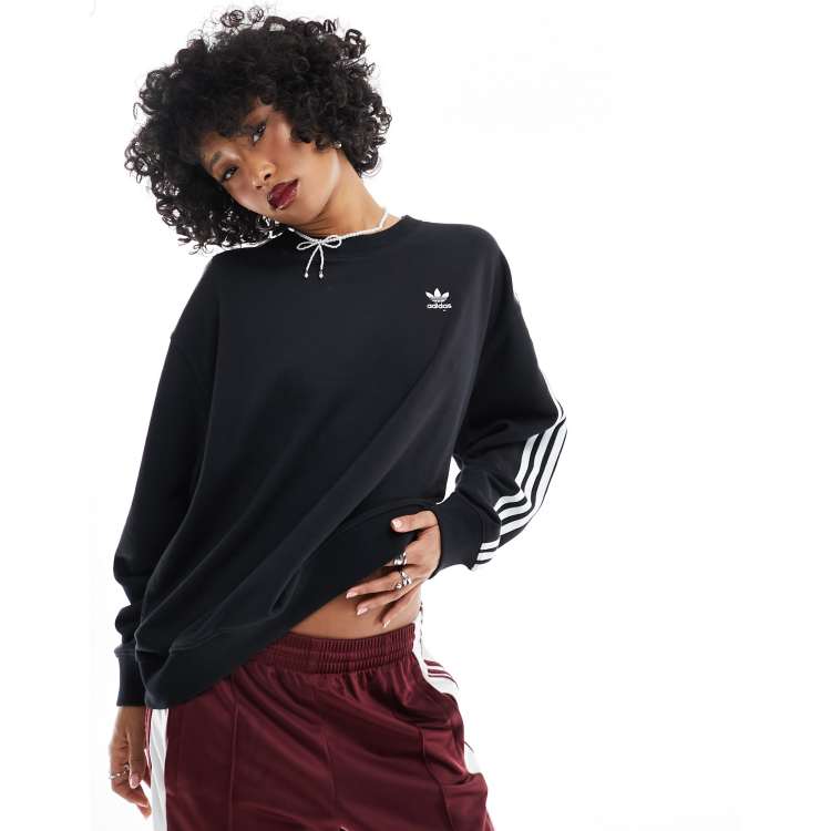 Adidas black sweatshirt 3 stripe online