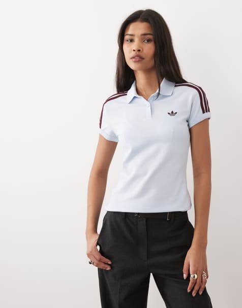 adidas Originals 3-stripes polo in crystal sky and maroon - view 1