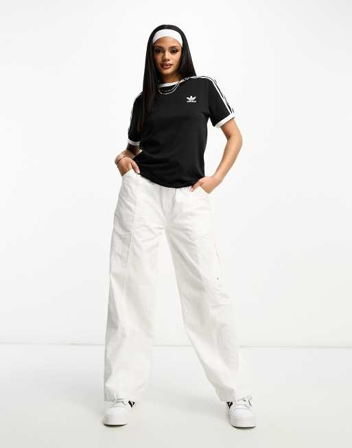 ☆人気【ADIDAS】☆3-STRIPES CROPPED TSHIR.T☆Tシャ.ツ adidas Originals 3 stripe baby cropped T-shirt in white | ASOS