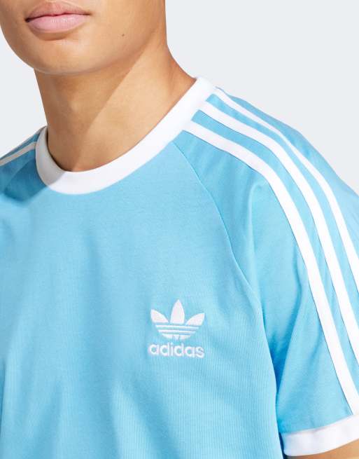 adidas Originals 3 Stripes T shirt in light blue