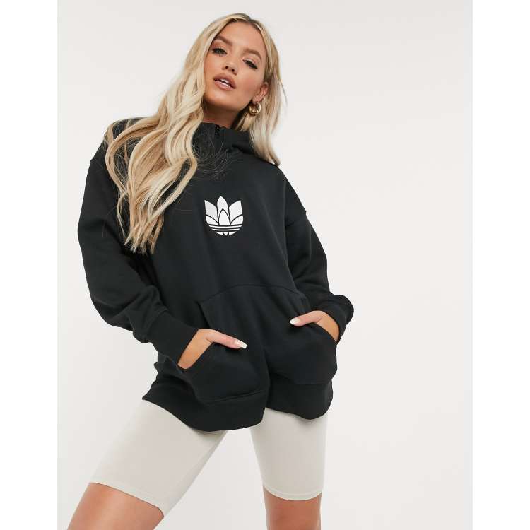 adidas Originals 3D trefoil logo quarter zip hoodie in black