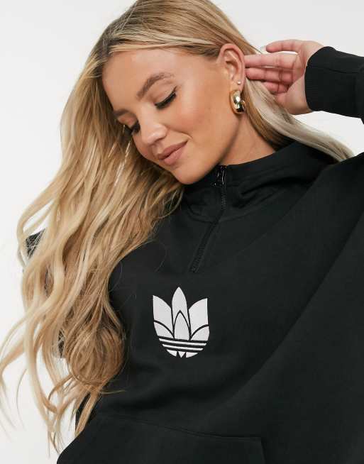 Adidas originals trefoil half hotsell zip hoodie